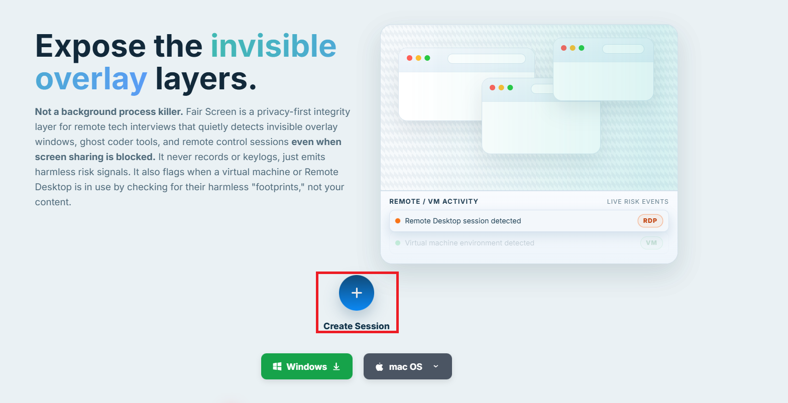 Create session screen