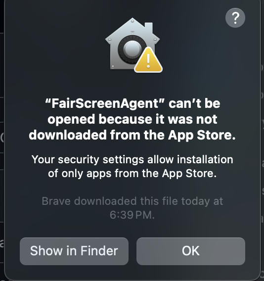 Can't be opened warning